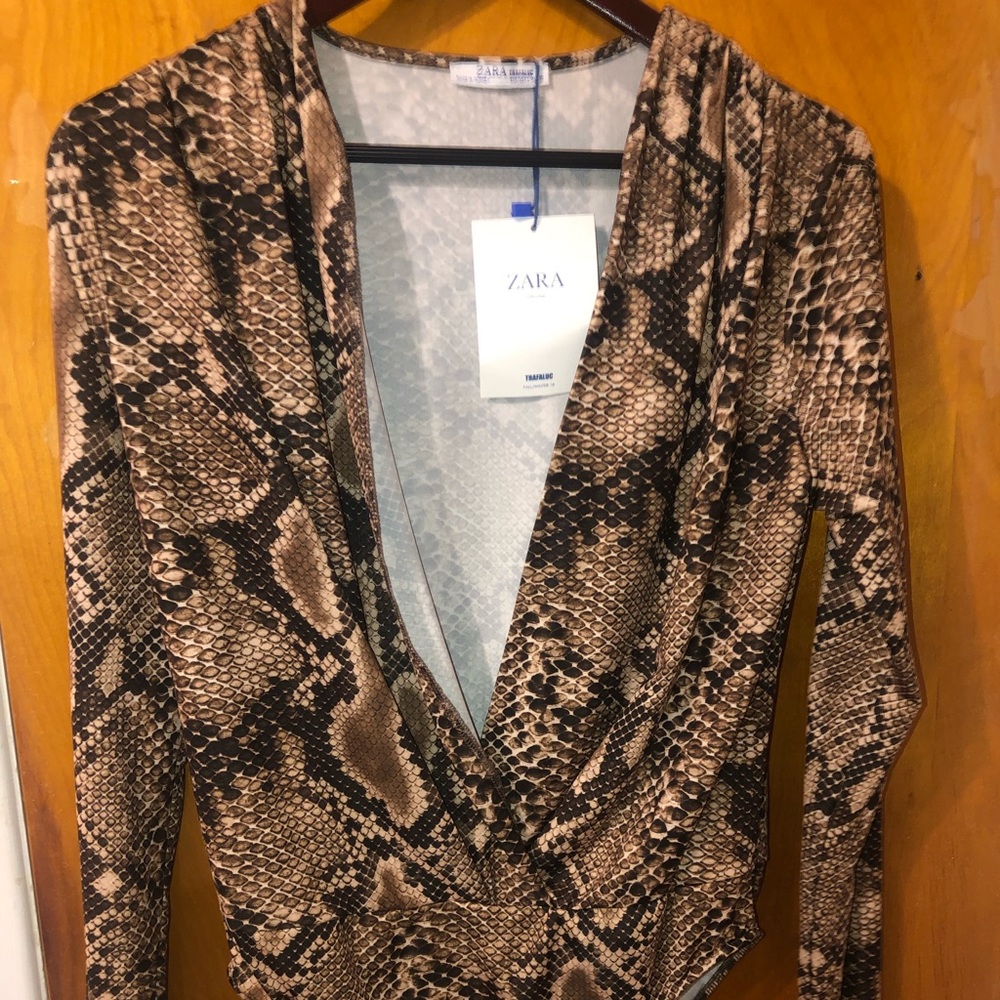 Zara snake print deep v bodysuit